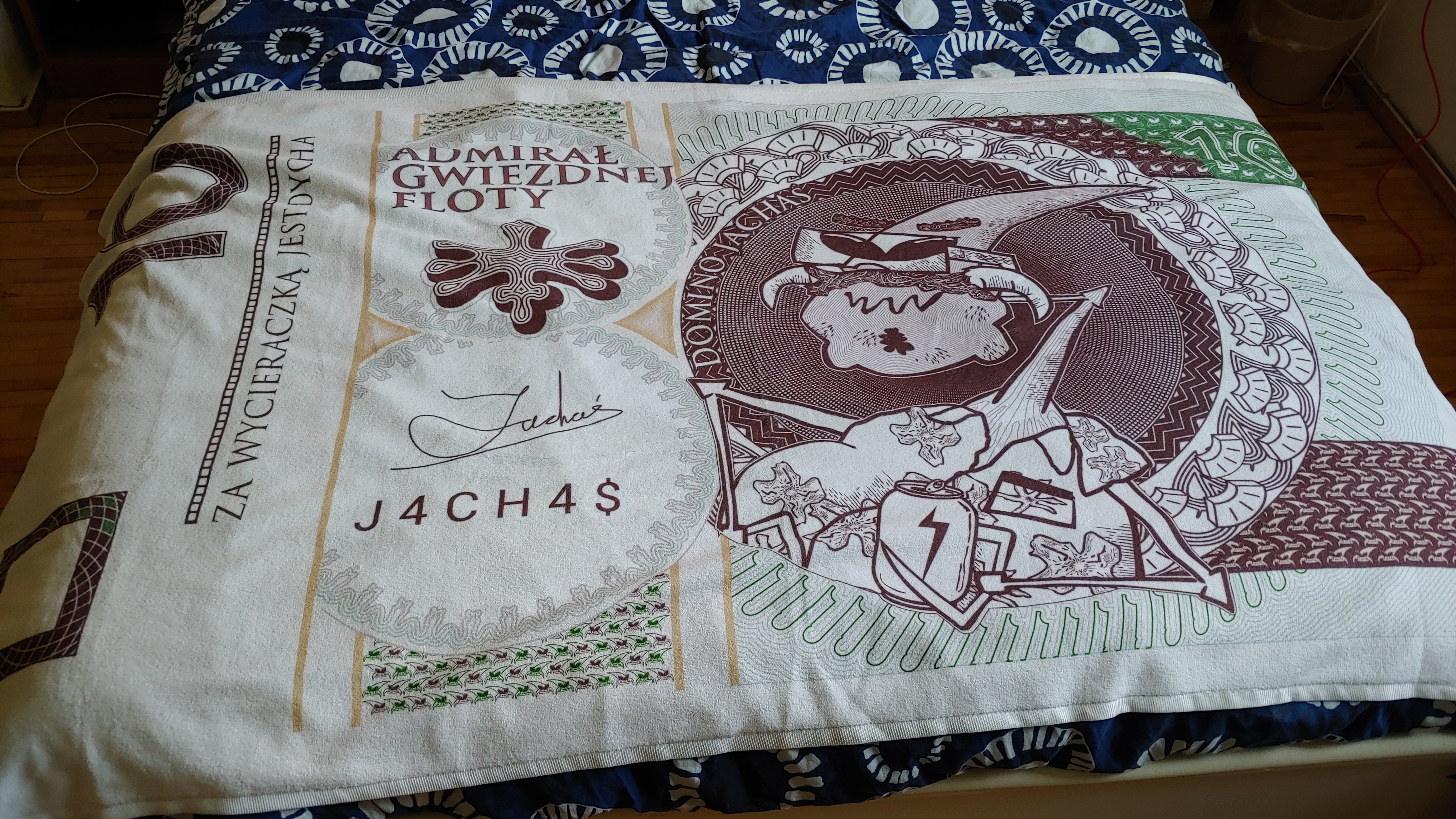 Bardzo duży koc plażowy | Jachaś | za wycieraczką jest dycha 100x180cm