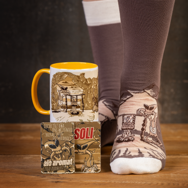 Zestaw prezentowy Solnik | Skarpety idealne na prezent + kubek i 2 magnesy | brąz